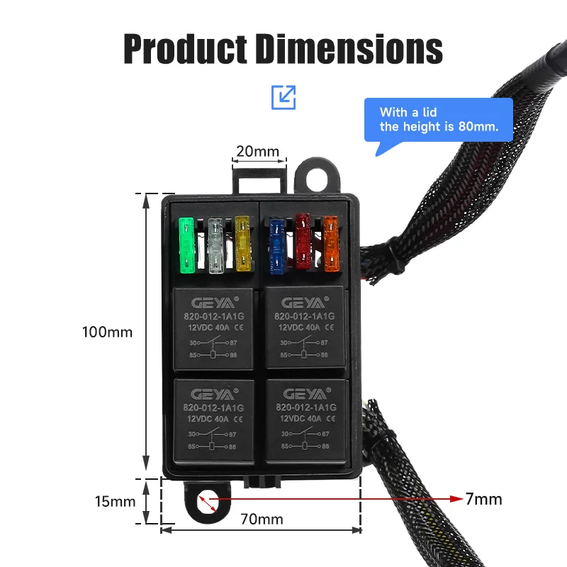 GEYA Водонепроницаемый блок предохранителей реле 12 В - 6-контактный блок с предварительно проводной жгутом для морского/лодки/внедорожья/джипа/автомобиля 
GEYA Водонепроницаемый блок предохранителей реле 12 В - 6-контактный блок с предварительно проводной жгутом для морского/лодки/внедорожья/джипа/автомобиля