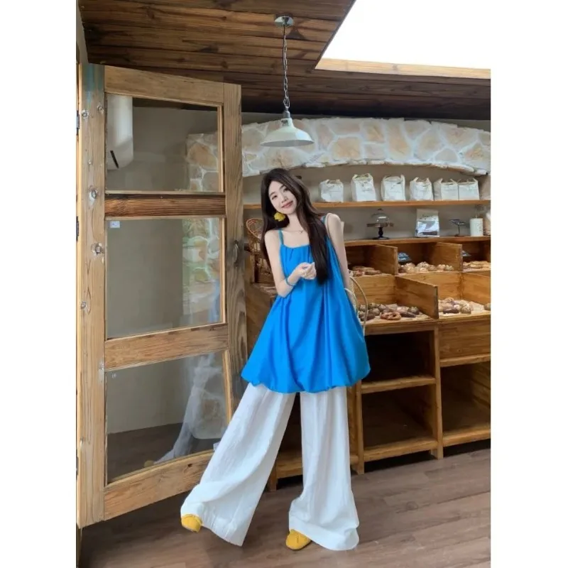 Korean Style Puff Bubble Cami Top High Waist Wide Leg Pants 2Pcs Outfit Summer Beach Vacation Set
Korean Style Puff Bubble Cami Top High Waist Wide Leg Pants 2Pcs Outfit Summer Beach Vacation Set