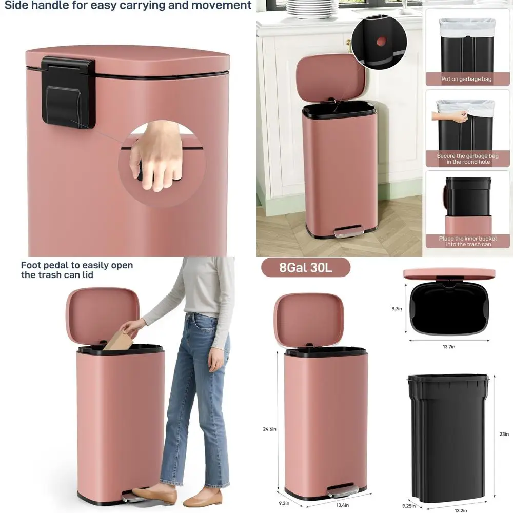 13.2 Gallon Stainless Steel Step Trash Can with Removable Inner Bucket, Touch-Proof Lid, Ideal for Kitchen and Home (Pink, 30L)
13.2 Gallon Stainless Steel Step Trash Can with Removable Inner Bucket, Touch-Proof Lid, Ideal for Kitchen and Home (Pink, 30L)