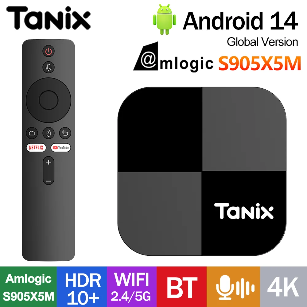 Tanix TX5 PLUS Android 14 TV Box Amlogic S905Y5M 4GDDR4 32G 2.4G&5G Dual Wifi 1000M 4K Smart Set Top Box AV1 Media Player Remote
Tanix TX5 PLUS Android 14 TV Box Amlogic S905Y5M 4GDDR4 32G 2.4G&5G Dual Wifi 1000M 4K Smart Set Top Box AV1 Media Player Remote