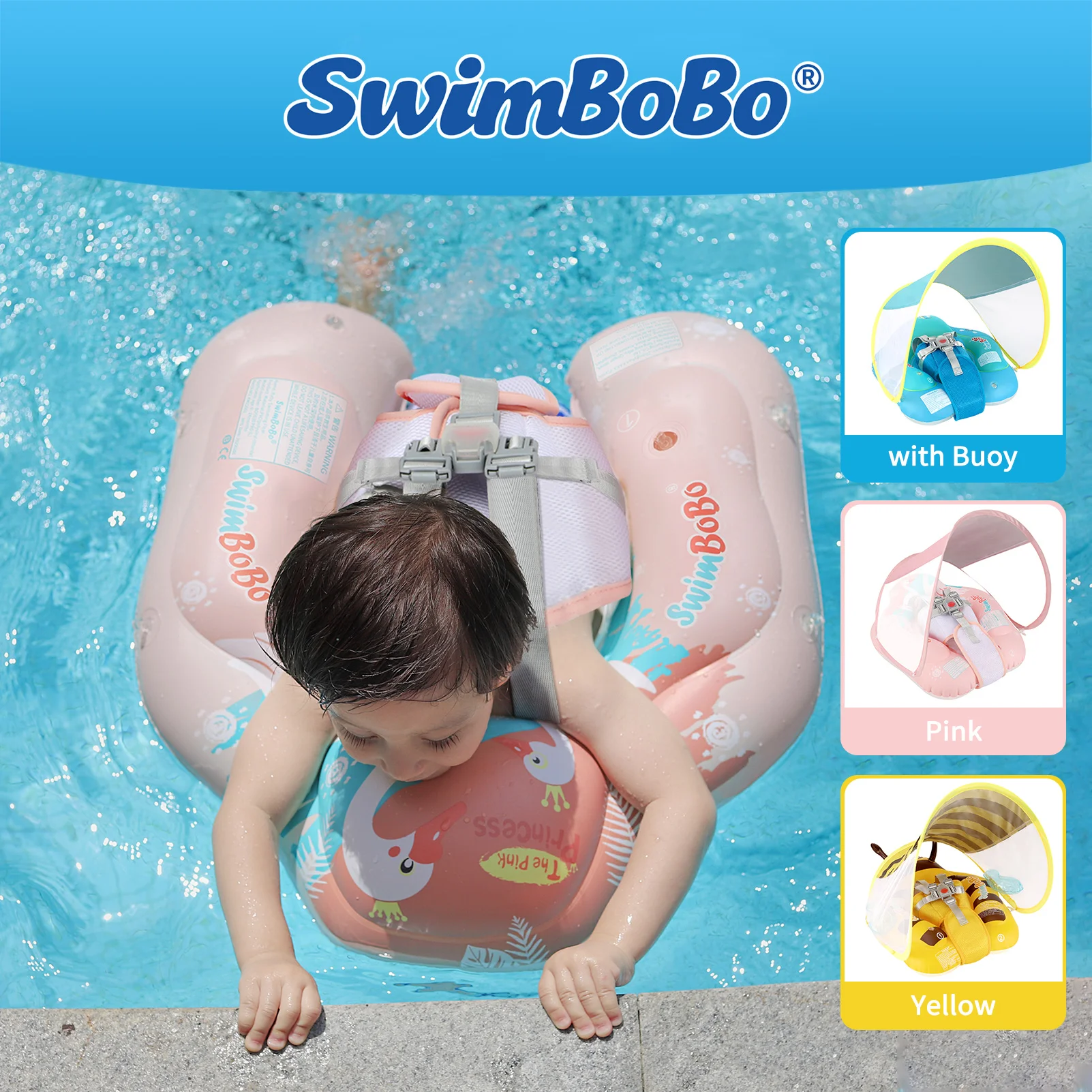 SwimBoBo Baby Pool Float with Sunshade Canopy, Safety Harness Infant Swimming Ring, Toddler Water Trainer in Pink/Yellow/Blue Co
SwimBoBo Baby Pool Float with Sunshade Canopy, Safety Harness Infant Swimming Ring, Toddler Water Trainer in Pink/Yellow/Blue Co