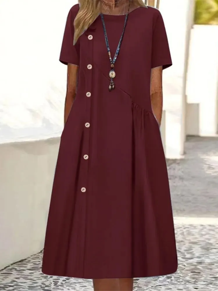 2025 Spring Women Dress Long Solid Color O-neck Button Loose Dresses Female Summer Elegant Trendy Fashion Casual Lady Vestidos
2025 Spring Women Dress Long Solid Color O-neck Button Loose Dresses Female Summer Elegant Trendy Fashion Casual Lady Vestidos