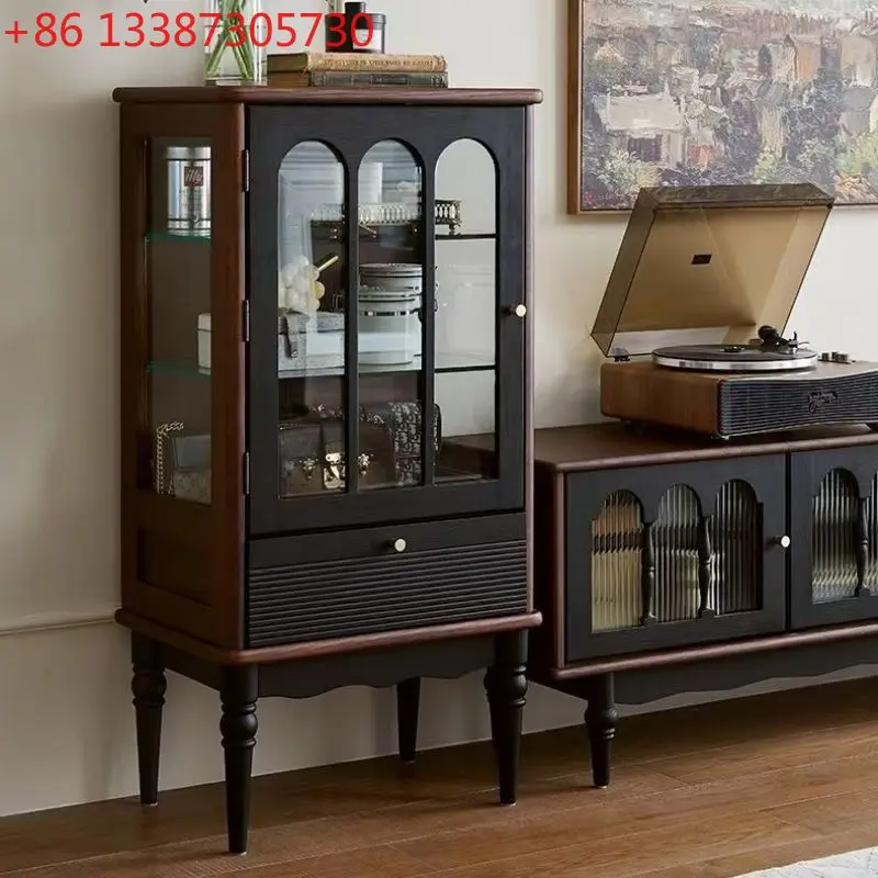 French retro solid wood TV cabinet, black living room storage floor locker
French retro solid wood TV cabinet, black living room storage floor locker