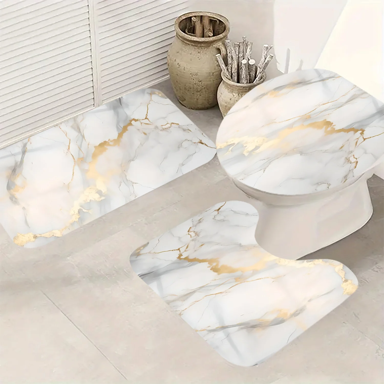 3 Pieces Spring Gold White Stone Printed Bathroom Mat and Toilet Seat Cover Set, Non-slip Bathroom Mat U Shape Toilet Seat Cover
3 Pieces Spring Gold White Stone Printed Bathroom Mat and Toilet Seat Cover Set, Non-slip Bathroom Mat U Shape Toilet Seat Cover