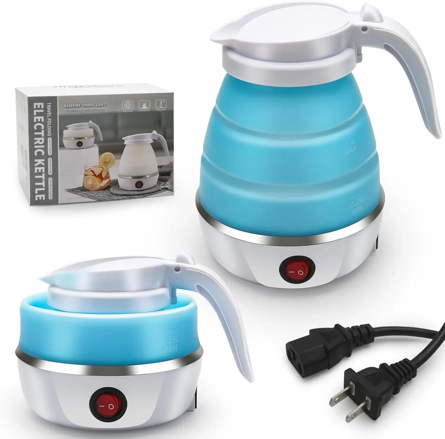 Foldable Travel Kettle, Silicone Electric Boiler for Camping, Portable with Detachable Cord, Blue
Foldable Travel Kettle, Silicone Electric Boiler for Camping, Portable with Detachable Cord, Blue
