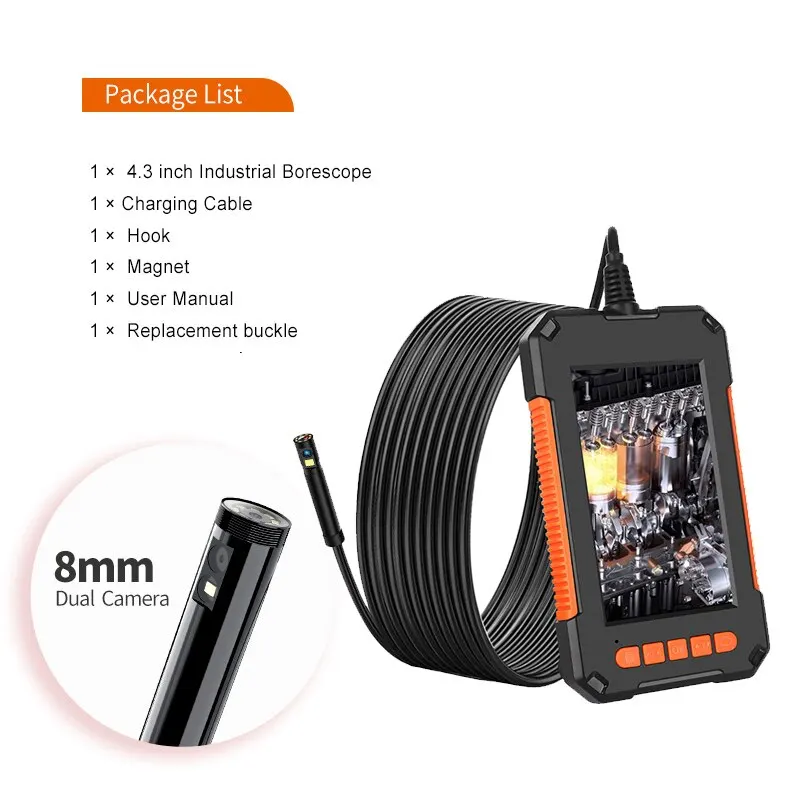 4.3 Inch Industrial Endoscope Inspection Borescope Waterproof Camera 1080P IPS Single Dual Lens Pipe Car IP68 With 8 LED
4.3 Inch Industrial Endoscope Inspection Borescope Waterproof Camera 1080P IPS Single Dual Lens Pipe Car IP68 With 8 LED