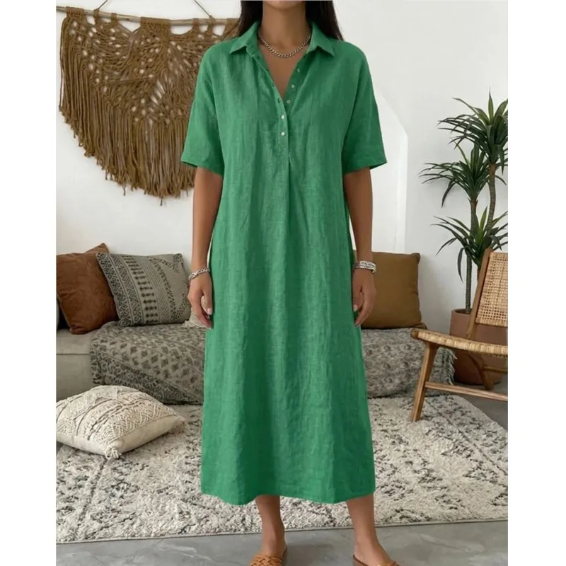 Simple Solid Color Women's Dress Fashion Lapel Short Sleeved Loose Straight Tube Dresses Summer Comfortable Vestidos For Ladies
Simple Solid Color Women's Dress Fashion Lapel Short Sleeved Loose Straight Tube Dresses Summer Comfortable Vestidos For Ladies