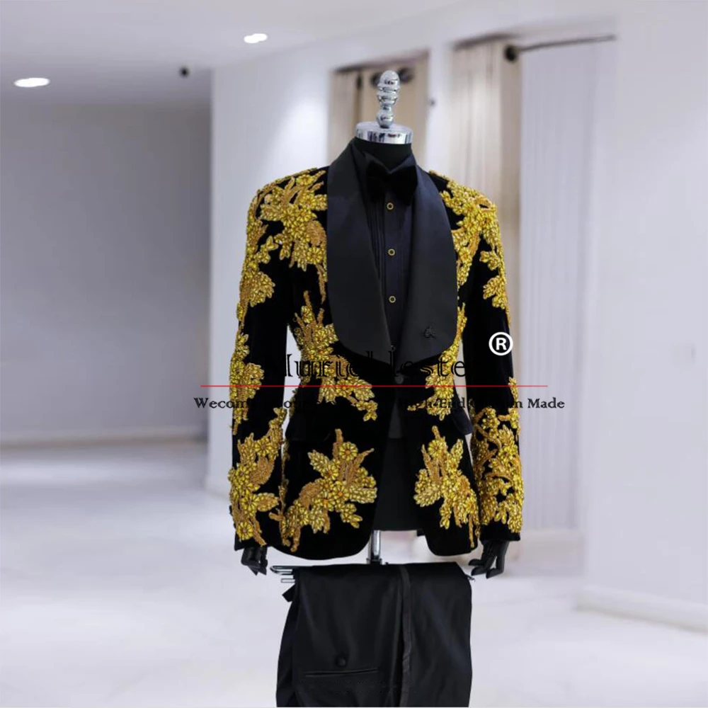 Gold Appliques Wedding Suits For Man Customized Black Shawl Lapel Stone Prom Blazer Groom Tuxedos Trajes De Hombre Elegante 2025
Gold Appliques Wedding Suits For Man Customized Black Shawl Lapel Stone Prom Blazer Groom Tuxedos Trajes De Hombre Elegante 2025