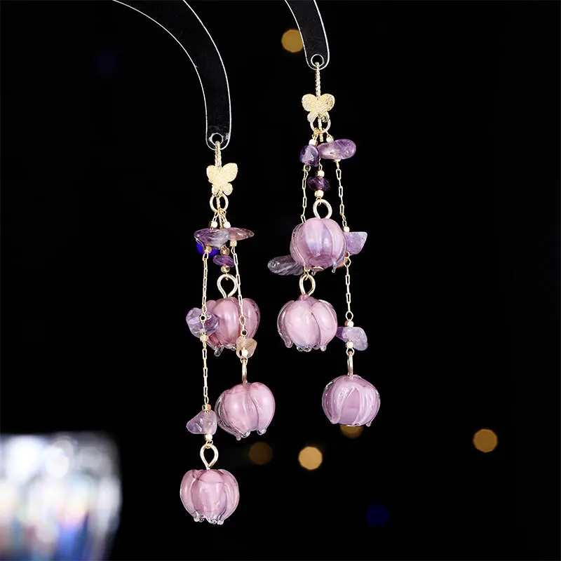 Ancient Style Lily of the Valley for Women French Retro Glass Tassel Earrings Super Fairy Gentle Long Elegant E
Ancient Style Lily of the Valley for Women French Retro Glass Tassel Earrings Super Fairy Gentle Long Elegant E