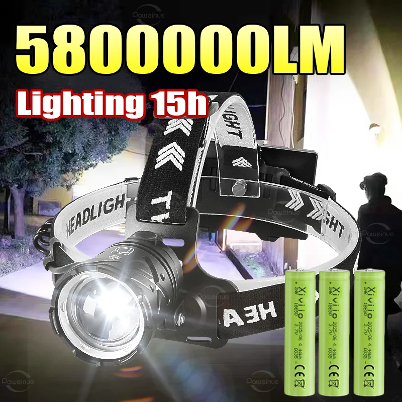 Сверхмощный светодиодный налобный фонарь 5800000LM XHP70, суперяркий, перезаряжаемый (18650), с зумом, для кемпинга и охоты
Сверхмощный светодиодный налобный фонарь 5800000LM XHP70, суперяркий, перезаряжаемый (18650), с зумом, для кемпинга и охоты