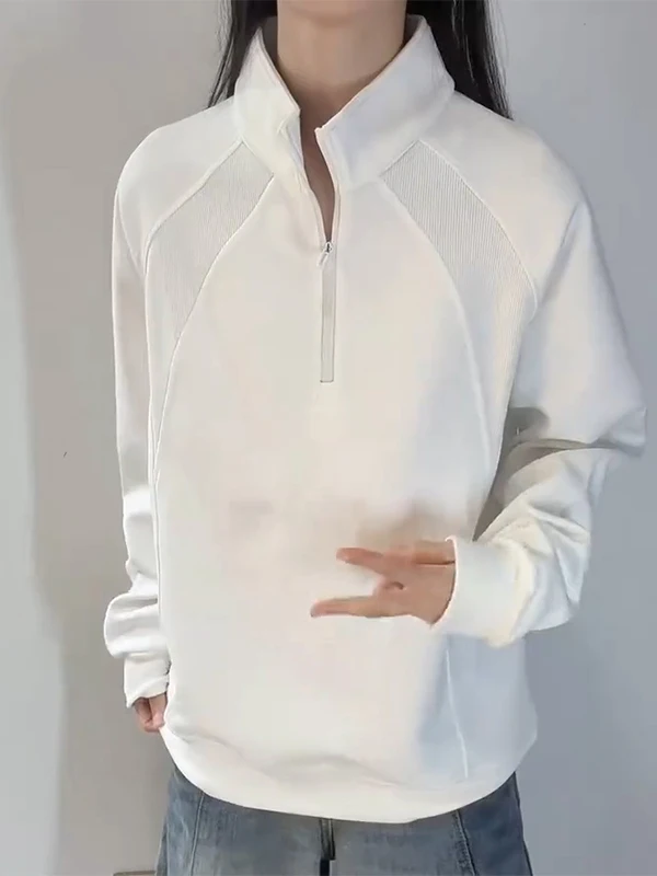 White f Zipper Ribbed Patchwork Sweatirt Men's Autumn Winter Casual Stand Collar Jaet American Deconstructed Hoodie
White f Zipper Ribbed Patchwork Sweatirt Men's Autumn Winter Casual Stand Collar Jaet American Deconstructed Hoodie