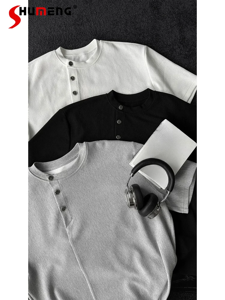 Men's 2026 Summer New Solid Color Tees Male Simple Button Design T-Shirts Stylish Handsome Loose Round Neck Short Sleeve Tops
Men's 2026 Summer New Solid Color Tees Male Simple Button Design T-Shirts Stylish Handsome Loose Round Neck Short Sleeve Tops