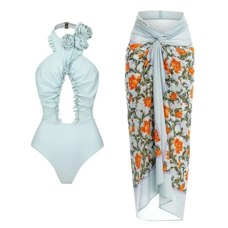 One Piece Swimsuit For Women European And American One-piece Swimsuit D Flower Neck Halter Swimsuit And Wrap Skirt Suit For Wome
One Piece Swimsuit For Women European And American One-piece Swimsuit D Flower Neck Halter Swimsuit And Wrap Skirt Suit For Wome