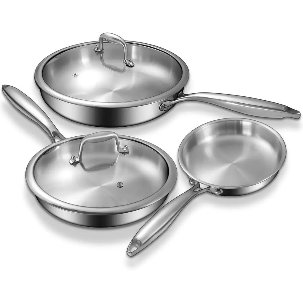 Stainless Steel Triple-Ply Frying Pans Set with Lids, 8/10/12, PTFE-Free, Induction Compatible, Dishwasher and Oven Safe, Even H
Stainless Steel Triple-Ply Frying Pans Set with Lids, 8/10/12, PTFE-Free, Induction Compatible, Dishwasher and Oven Safe, Even H