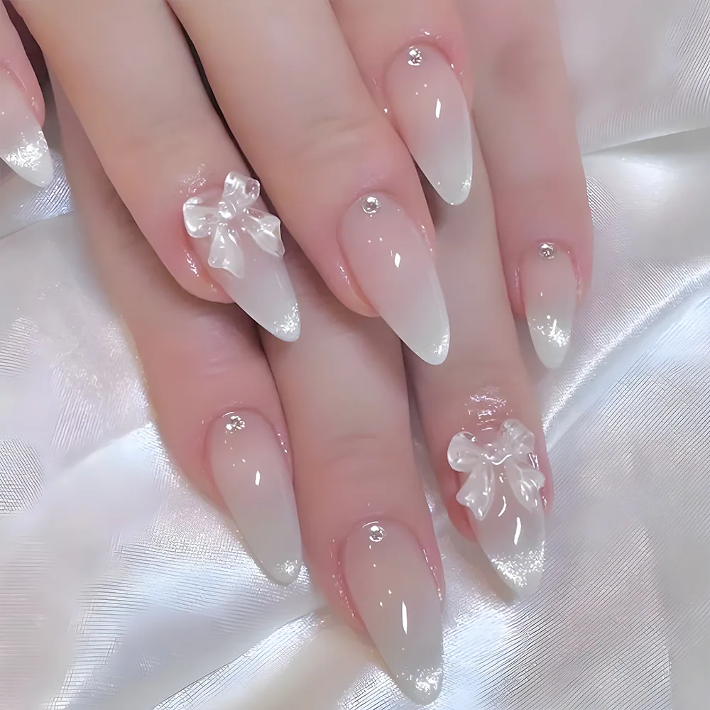 24 Pcs Medium Length Wedding Bride Press on Nails Women 3D Bow Simple Cat Eye Fake Nails with Tools Korean Nail Tips for Nails
24 Pcs Medium Length Wedding Bride Press on Nails Women 3D Bow Simple Cat Eye Fake Nails with Tools Korean Nail Tips for Nails