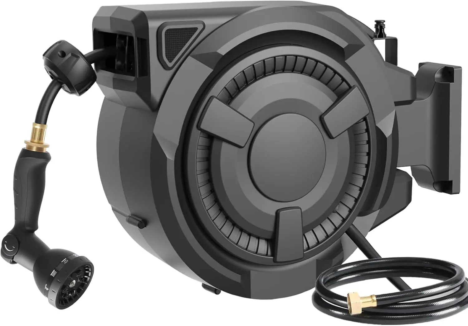Retractable Garden Hose Reel 1/2 in x 100 ft, Heavy Duty Wall Mounted Hose Reel with 10- Function
Retractable Garden Hose Reel 1/2 in x 100 ft, Heavy Duty Wall Mounted Hose Reel with 10- Function