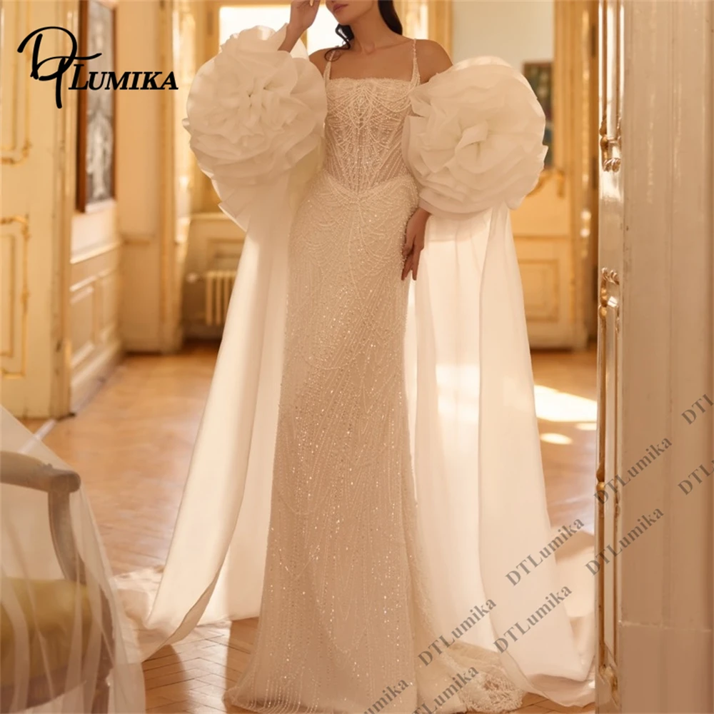 DTLumika Customized Beaded Long Wedding Dress with Organza Floral Sleeve Shawl, Luxury Women Bride Dresses Sequins Bridal Gown
DTLumika Customized Beaded Long Wedding Dress with Organza Floral Sleeve Shawl, Luxury Women Bride Dresses Sequins Bridal Gown