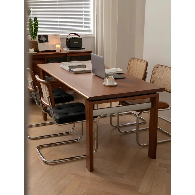 Solid wood thickened dining table retro home living room dining table long table small apartment cherry wood workbench 
Solid wood thickened dining table retro home living room dining table long table small apartment cherry wood workbench