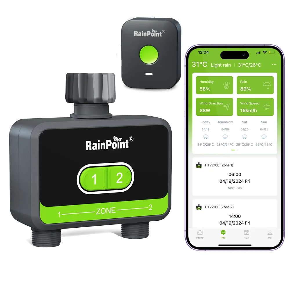 RainPoint 2-Zone Smart WiFi Sprinkler Hose Water Timer Irrigation Controller Automatic Watering System Garden Lawns Hose Tools
RainPoint 2-Zone Smart WiFi Sprinkler Hose Water Timer Irrigation Controller Automatic Watering System Garden Lawns Hose Tools