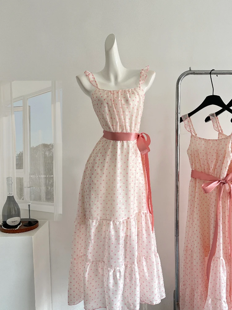 Japanese Elegant Sweet Original Design Long Dress Women Pink Polka Dot Sashes Bow Party Dress Casual Prairie Chic Clothing New
Japanese Elegant Sweet Original Design Long Dress Women Pink Polka Dot Sashes Bow Party Dress Casual Prairie Chic Clothing New