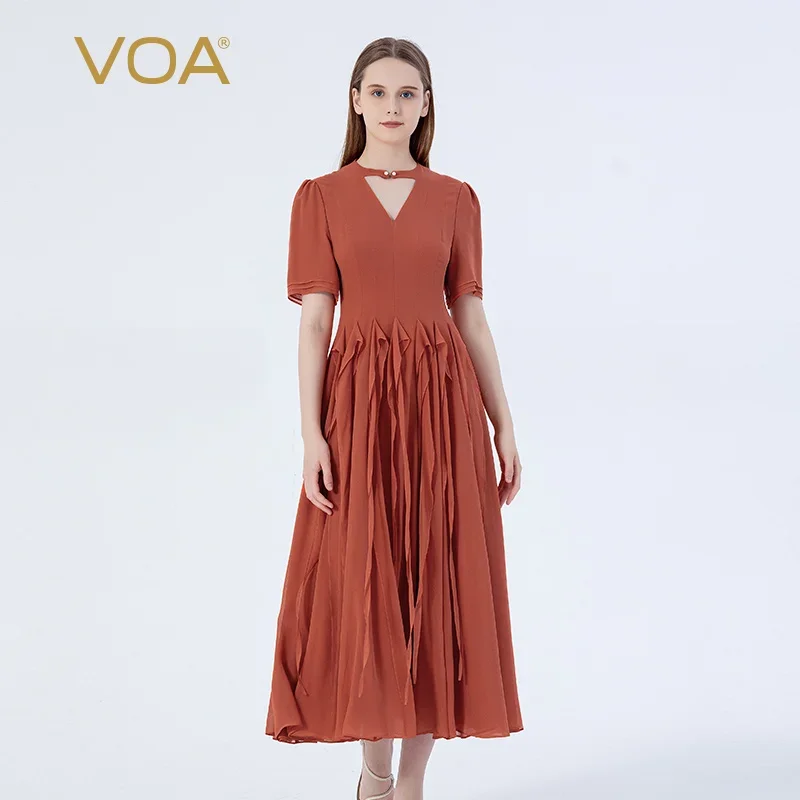 VOA Silk Three-layer Georgette Studded Hollow Three-dimensional Ribbon Long Dress Elegant Maxi Dresses for Women AE2220
VOA Silk Three-layer Georgette Studded Hollow Three-dimensional Ribbon Long Dress Elegant Maxi Dresses for Women AE2220
