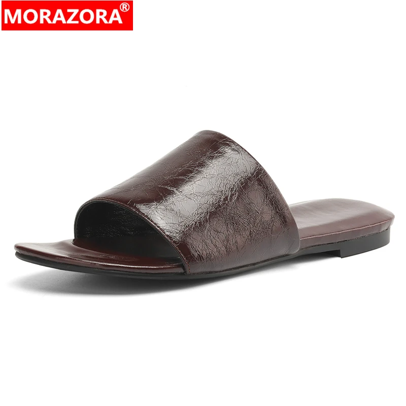MORAZORA Size 34-43 New Genuine Leather Shoes Women Slippers Open Toe Flat Slippers Black Brown Casual Summer Mules Footwear
MORAZORA Size 34-43 New Genuine Leather Shoes Women Slippers Open Toe Flat Slippers Black Brown Casual Summer Mules Footwear