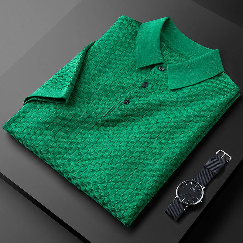 High fashion jacquard knitted short sleeved T-shirt for men's summer new style simple casual luxury breathable polo shirt
High fashion jacquard knitted short sleeved T-shirt for men's summer new style simple casual luxury breathable polo shirt