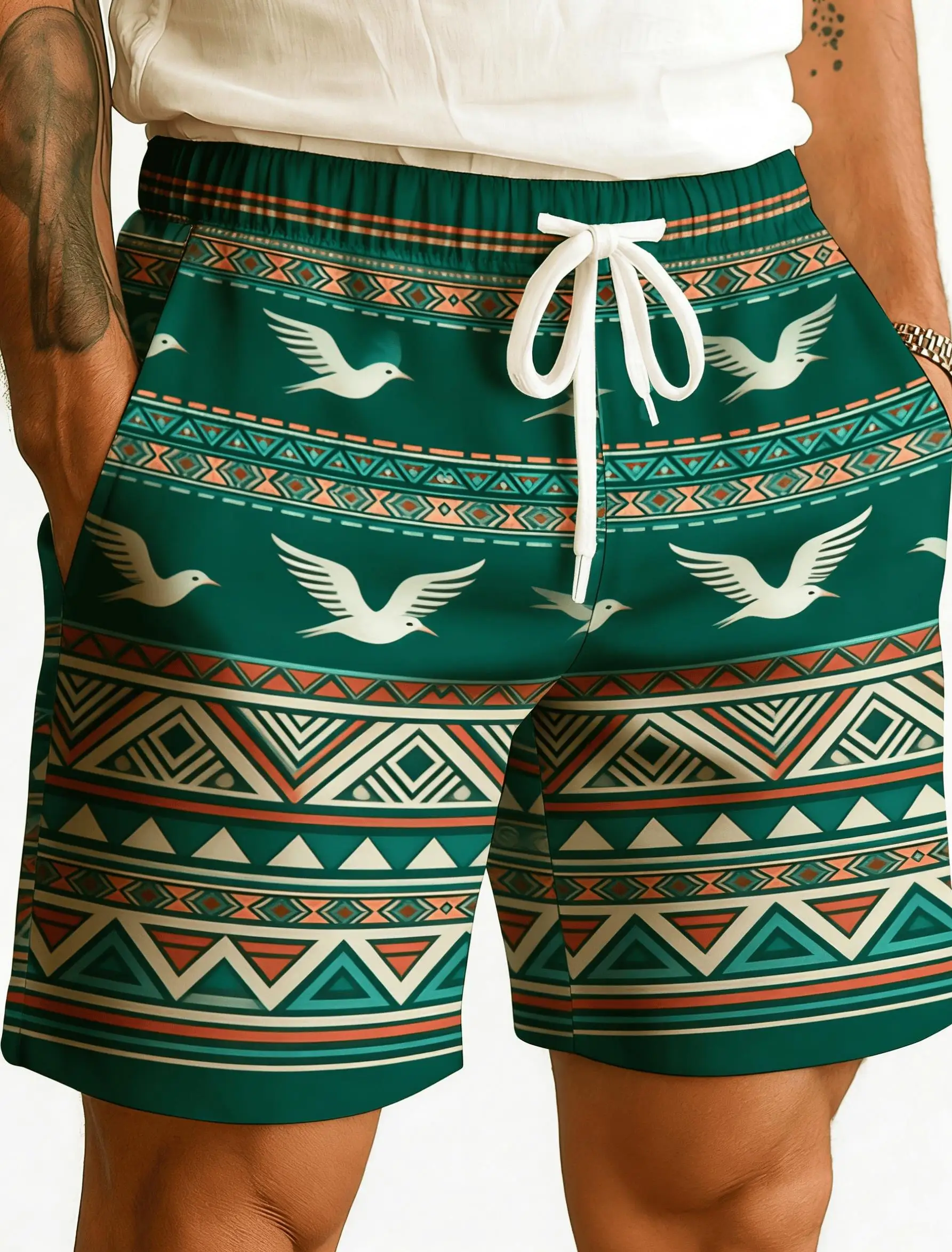 Men's Dark Green Print Drawstring Shorts, Spring Summer Bohemian Ethnic Casual Shorts, Loose Beach Shorts
Men's Dark Green Print Drawstring Shorts, Spring Summer Bohemian Ethnic Casual Shorts, Loose Beach Shorts
