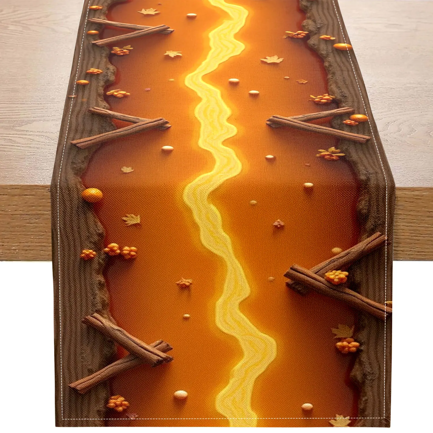 Цельная дорожка для стола Autumn Harvest Stream-Themed с золотыми рукавами, осенними листьями и фруктовыми узорами, подходит для вечеринок с осенним урожаем и сцены для украшения дома.
Цельная дорожка для стола Autumn Harvest Stream-Themed с золотыми рукавами, осенними листьями и фруктовыми узорами, подходит для вечеринок с осенним урожаем и сцены для украшения дома.