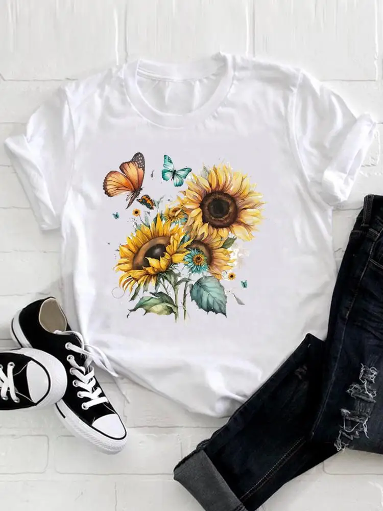 Women Fashion O-neck T Shirt Clothing Casual Print Top Flower Butterfly Lovely Trend Short Sleeve Lady Graphic Tee T-shirt
Women Fashion O-neck T Shirt Clothing Casual Print Top Flower Butterfly Lovely Trend Short Sleeve Lady Graphic Tee T-shirt