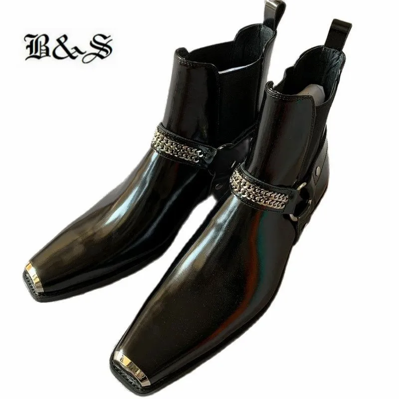 Black& Street New Shoesking cowhide Patent Leather steel chain buckle strap riding casual Boots Wedding Dress Motor Boots
Black& Street New Shoesking cowhide Patent Leather steel chain buckle strap riding casual Boots Wedding Dress Motor Boots