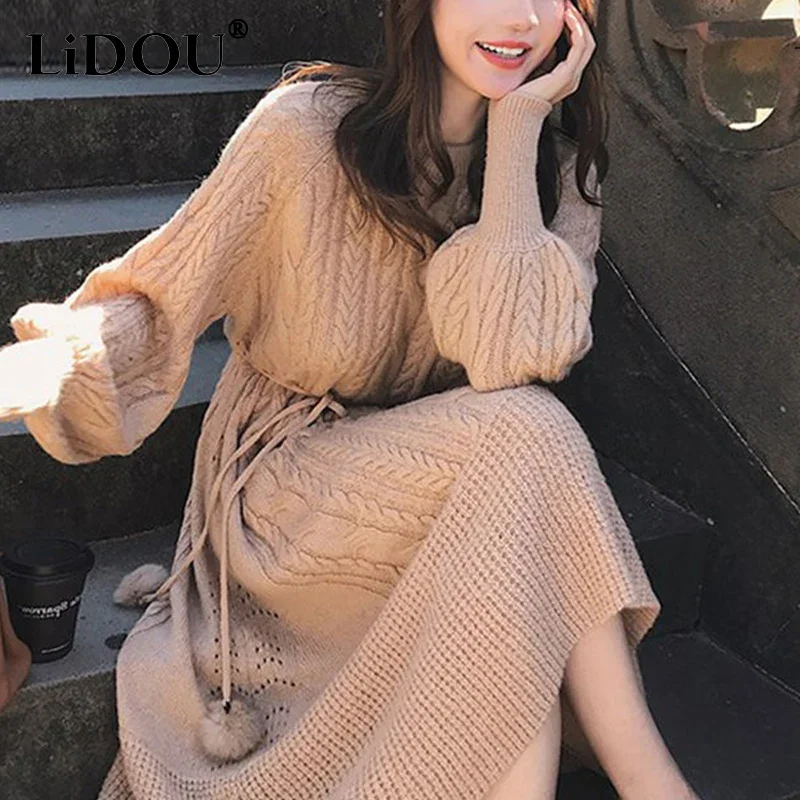 Autumn Winter Elegant Fashion All-match Sweater Dress Women Lantern Sleeve Loose Casual Knitting Robe Vestido Simple Dresses
Autumn Winter Elegant Fashion All-match Sweater Dress Women Lantern Sleeve Loose Casual Knitting Robe Vestido Simple Dresses