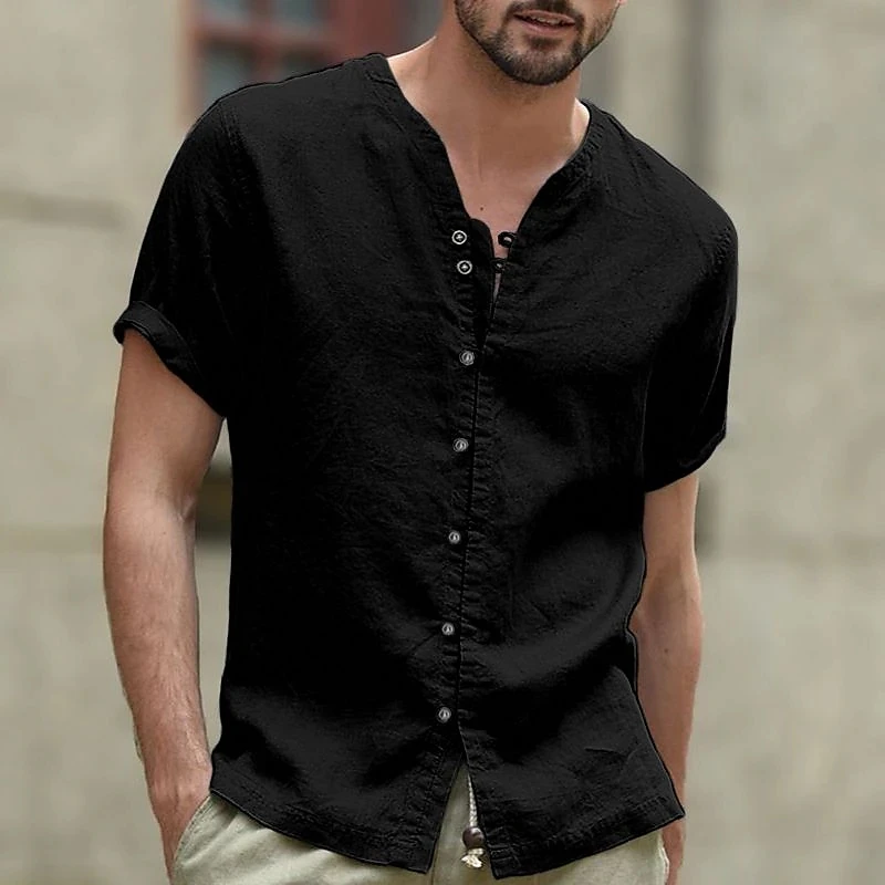 Summer Cotton Linen Shirts For Men Casual Short Sleeved Shirts Blouses Solid V-Neck Collar Formal Beach Shirts Male Clothing
Summer Cotton Linen Shirts For Men Casual Short Sleeved Shirts Blouses Solid V-Neck Collar Formal Beach Shirts Male Clothing