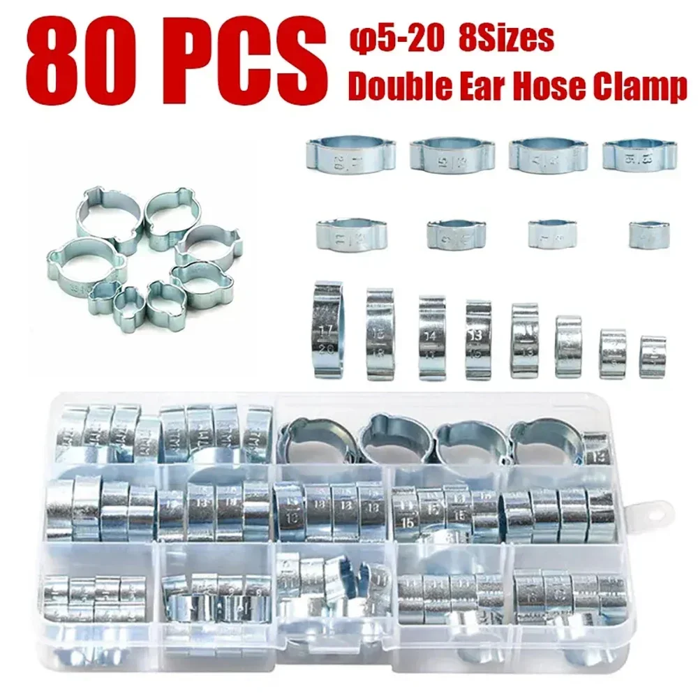 80PCS 5-20mm Double Ear Clamps O Clips-Crimp O-Clip Air Silicone Petrol Fuel Hose Pipe Zinc-Plated Steel Two Ear Hose Clamps
80PCS 5-20mm Double Ear Clamps O Clips-Crimp O-Clip Air Silicone Petrol Fuel Hose Pipe Zinc-Plated Steel Two Ear Hose Clamps