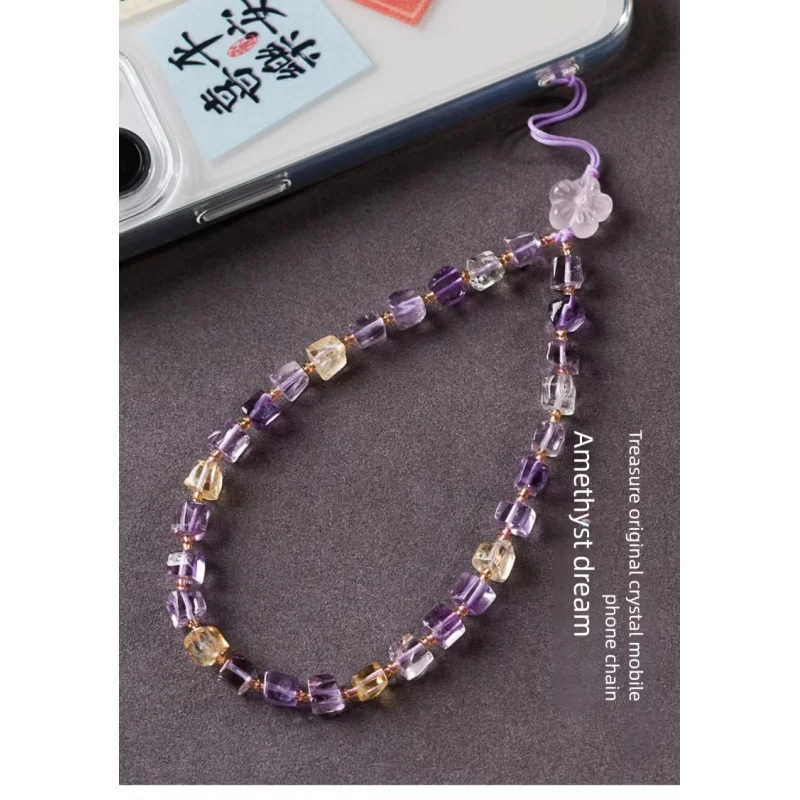 Natural amethyst and citrine phone chain pendant, phone case wrist strap, anti-lost phone strap, women's phone lanyard
Natural amethyst and citrine phone chain pendant, phone case wrist strap, anti-lost phone strap, women's phone lanyard
