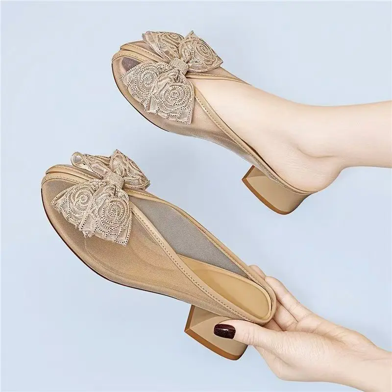 Women Mesh closed Toe Bowknot Block Heel Slippers Summer New Soft sole Non Slip Half Slippers Match The Skirt Slippers Sandals
Women Mesh closed Toe Bowknot Block Heel Slippers Summer New Soft sole Non Slip Half Slippers Match The Skirt Slippers Sandals