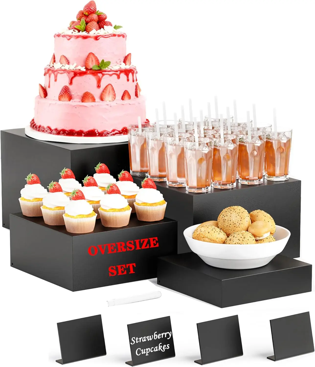 4 Pack Metal Buffet Risers, Nesting Display Stands with Acrylic Signs, 8x9 to 11x11 Inches, Matte Black
4 Pack Metal Buffet Risers, Nesting Display Stands with Acrylic Signs, 8x9 to 11x11 Inches, Matte Black
