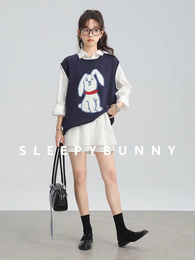Cute Bunny Knit Vest Set Color Block Sleeveless Pullover Loose Drop Shoulder Shirt Dress Outfit Women Casual Preppy Fashion 2025
Cute Bunny Knit Vest Set Color Block Sleeveless Pullover Loose Drop Shoulder Shirt Dress Outfit Women Casual Preppy Fashion 2025