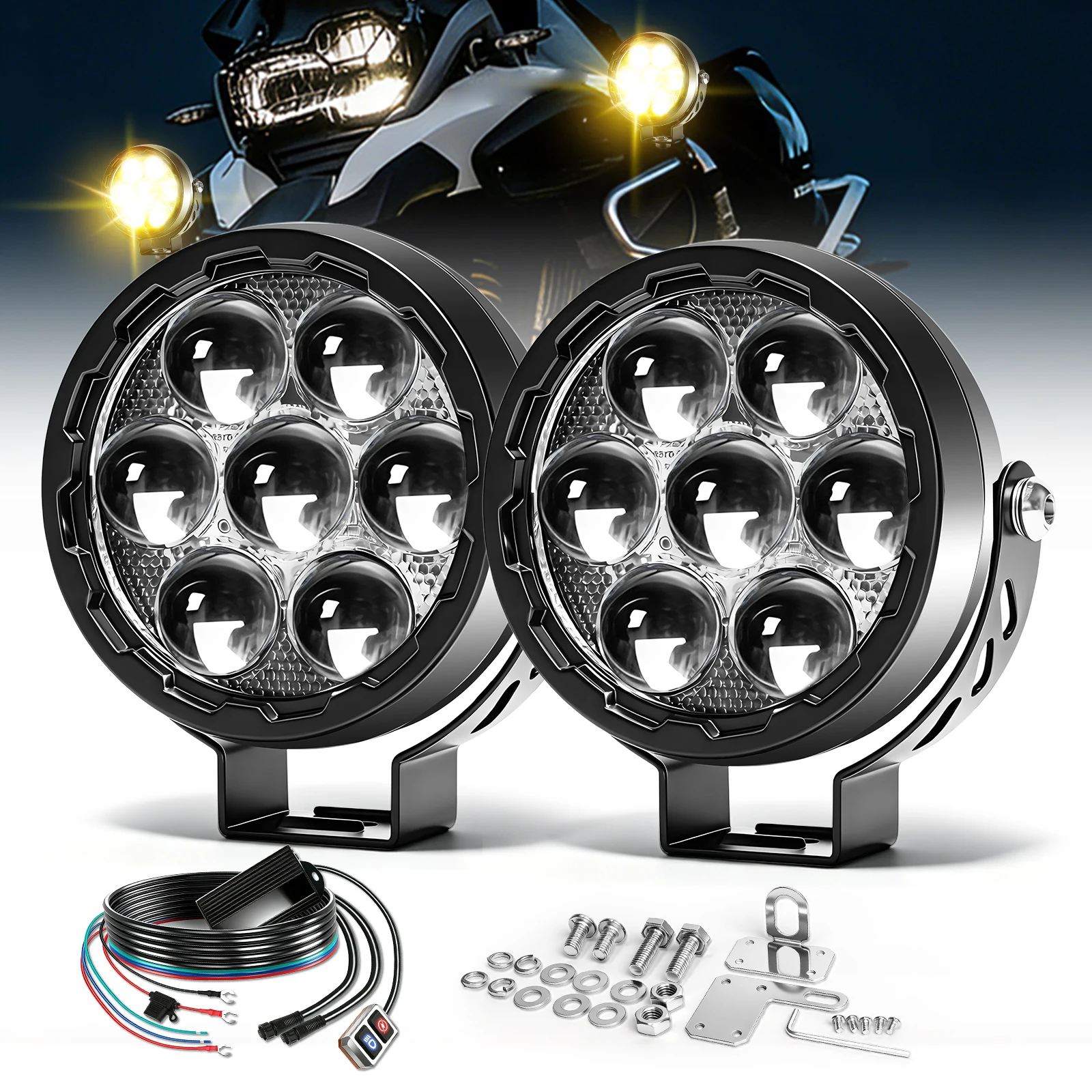 HL 4.5" Led Work Light White Amber Driving Light Hi/Lo Beam with 3-Modes Dimmer Switch-Strobe for Motorcycle off-road use 24V
HL 4.5" Led Work Light White Amber Driving Light Hi/Lo Beam with 3-Modes Dimmer Switch-Strobe for Motorcycle off-road use 24V