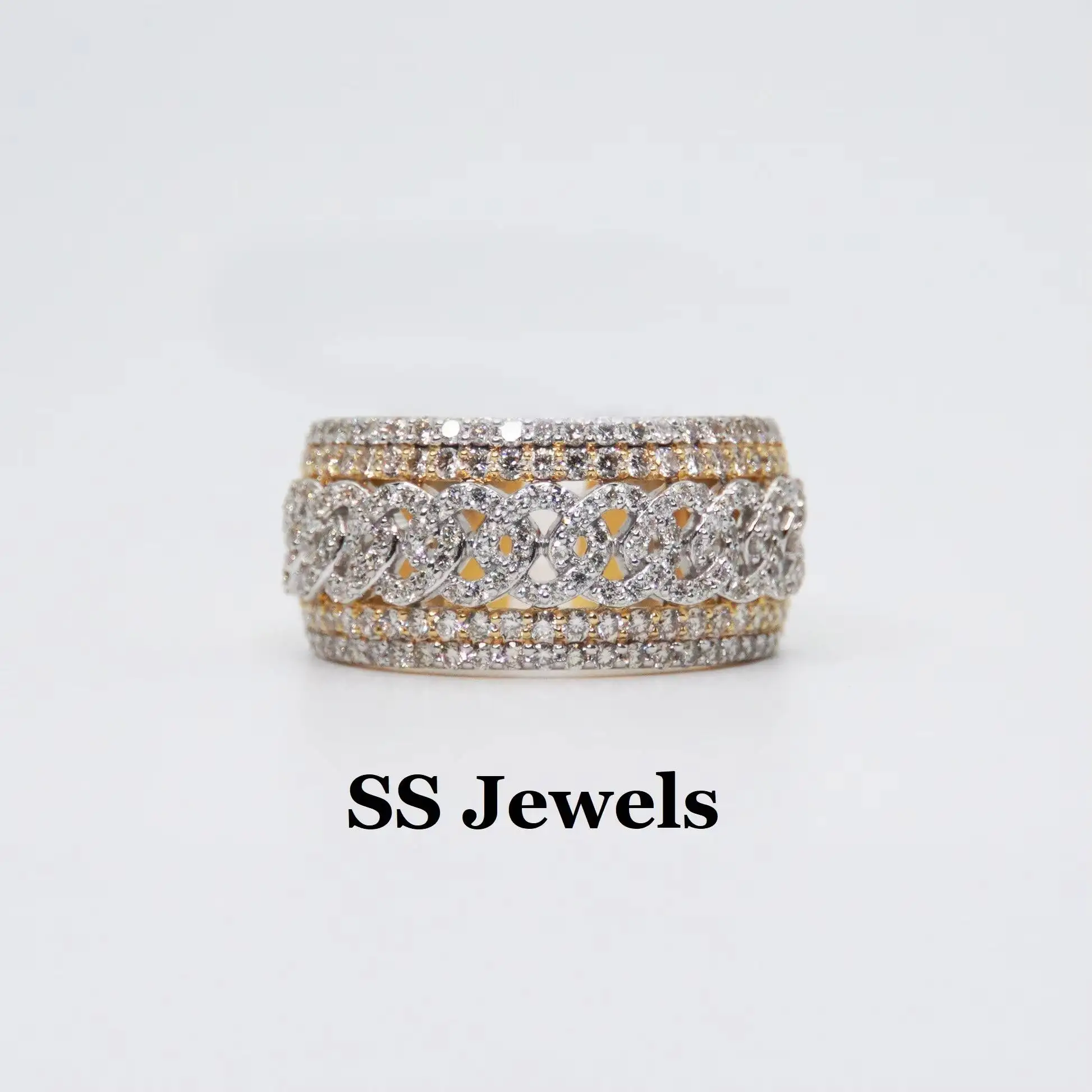 14K Two Tone Gold VVS Moissanite Rhodium Plated Cuban Link Ring Band 925 Silver Unisex Engagement Bustdown Iced Custom Made
14K Two Tone Gold VVS Moissanite Rhodium Plated Cuban Link Ring Band 925 Silver Unisex Engagement Bustdown Iced Custom Made