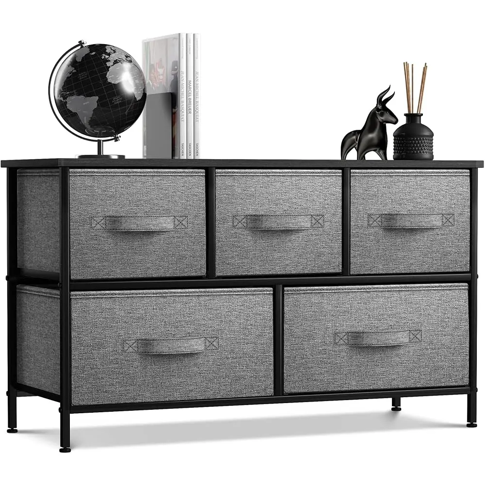 Dresser With 5 Drawers - Storage Chest Organizer Unit With Steel Frame, Wood Top, Easy Pull Fabric Bins - Long Wide Tv Stand
Dresser With 5 Drawers - Storage Chest Organizer Unit With Steel Frame, Wood Top, Easy Pull Fabric Bins - Long Wide Tv Stand