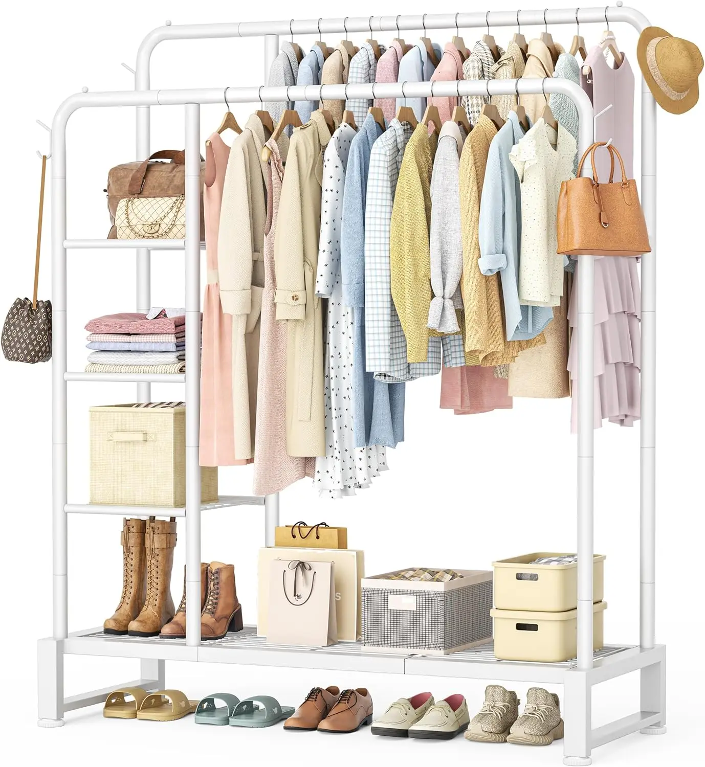 Double Rods Clothes Rack Clothing Rack with 4 Tier Storage Shelves Clothes Rack for Hanging Clothes Multifunctional Heavy Dut
Double Rods Clothes Rack Clothing Rack with 4 Tier Storage Shelves Clothes Rack for Hanging Clothes Multifunctional Heavy Dut