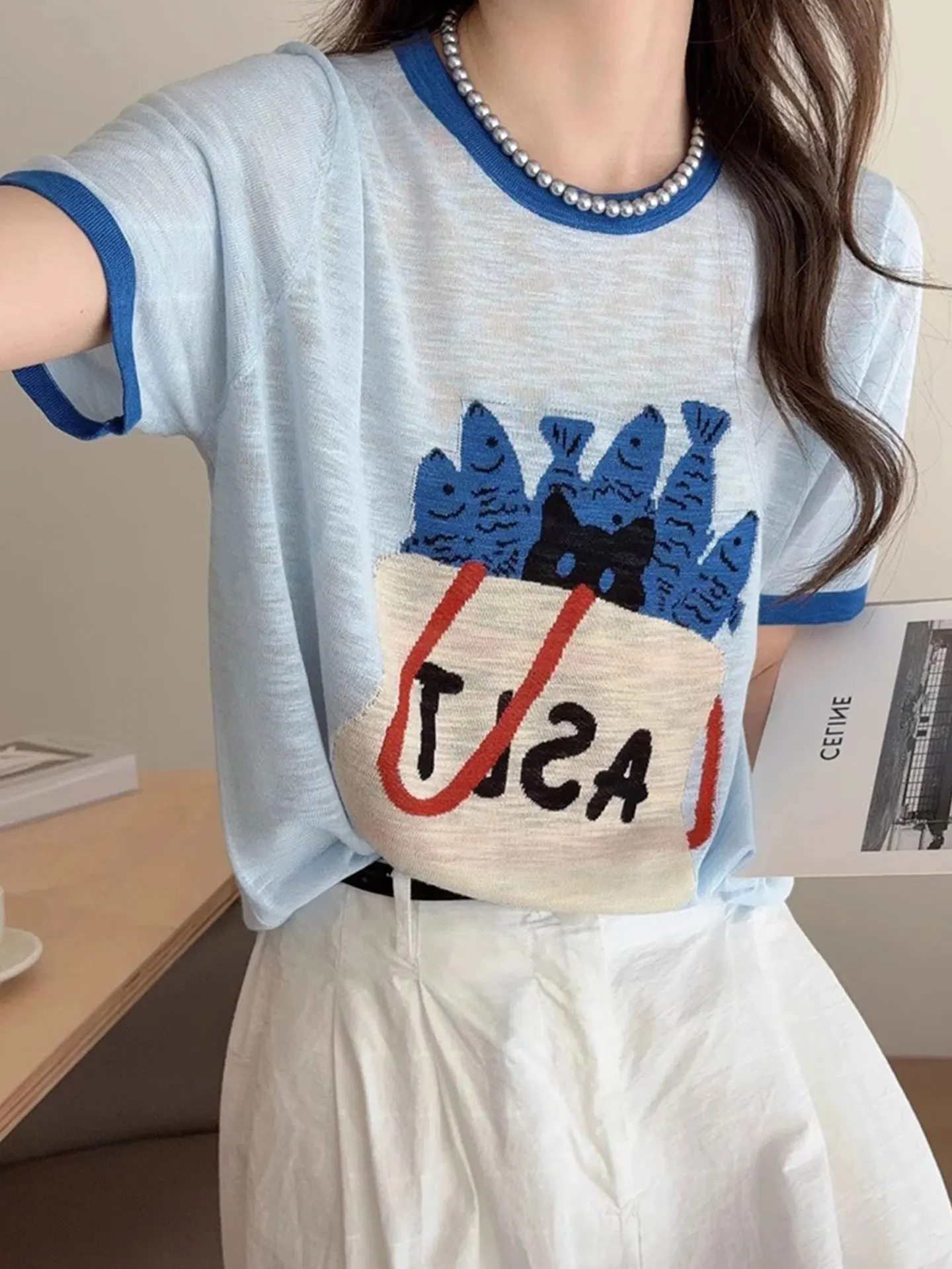 Топ из ледяного шелка Ele, вязаный, с коротким рукавом, с цветным принтом, в корейском стиле, прямого кроя, для повседневной носки, модный, лето 2025
Топ из ледяного шелка Ele, вязаный, с коротким рукавом, с цветным принтом, в корейском стиле, прямого кроя, для повседневной носки, модный, лето 2025