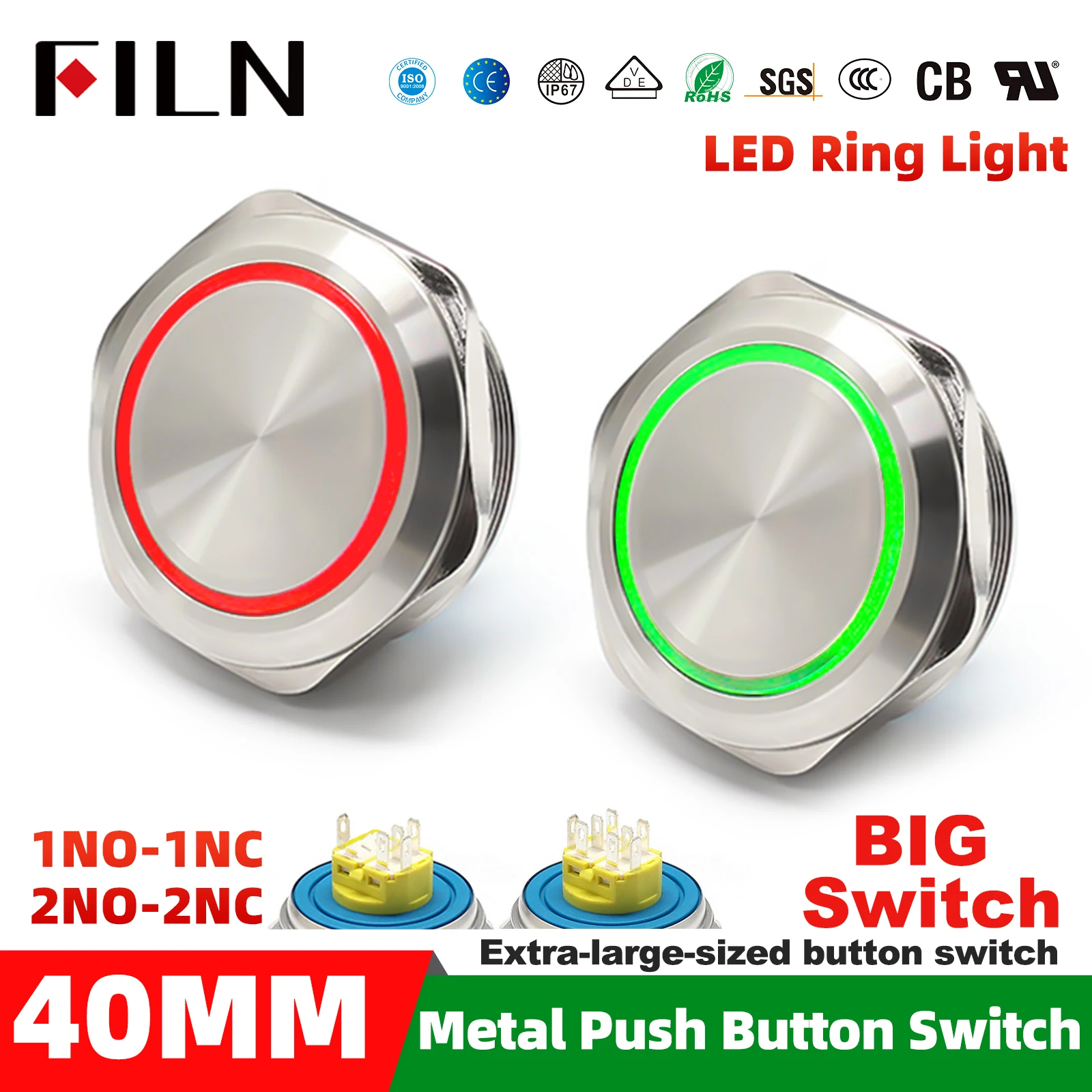 FILN 40mm Stainless Steel Ring Lamp Metal Push Button Switch 12V 24V 110V 220V for Machine Tools Automobiles and Equipment
FILN 40mm Stainless Steel Ring Lamp Metal Push Button Switch 12V 24V 110V 220V for Machine Tools Automobiles and Equipment
