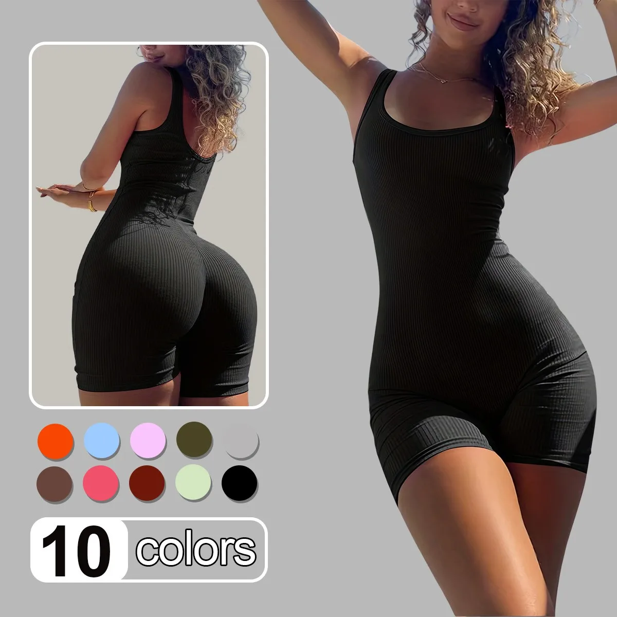 Summer Clothes Jumpsuit Women's Knit Solid Color Jumpsuits Square Neck High Waist Romper Black Backless Design Short Jumpsuit
Summer Clothes Jumpsuit Women's Knit Solid Color Jumpsuits Square Neck High Waist Romper Black Backless Design Short Jumpsuit