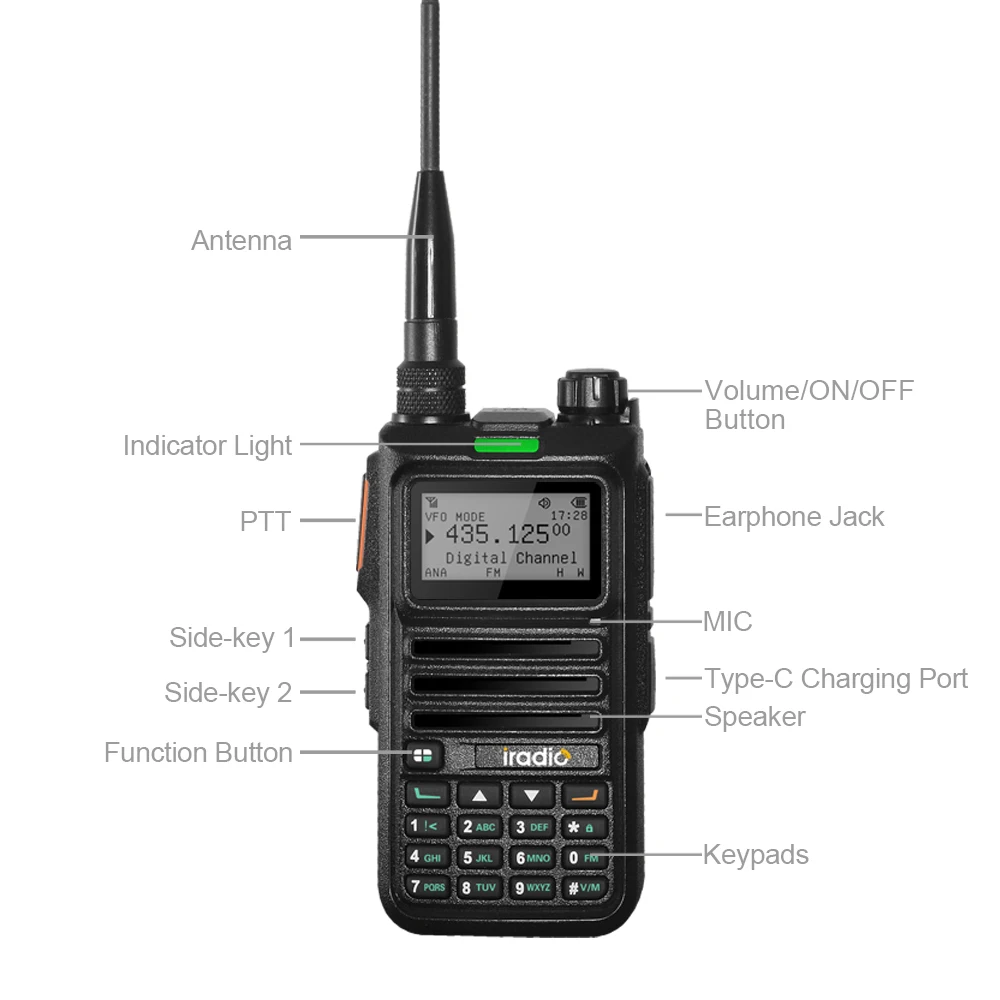 Iradio DM-4R 5 Вт, аналоговая радиостанция, портативная рация, UHF VHF Dmr, двусторонняя радиостанция
Iradio DM-4R 5 Вт, аналоговая радиостанция, портативная рация, UHF VHF Dmr, двусторонняя радиостанция