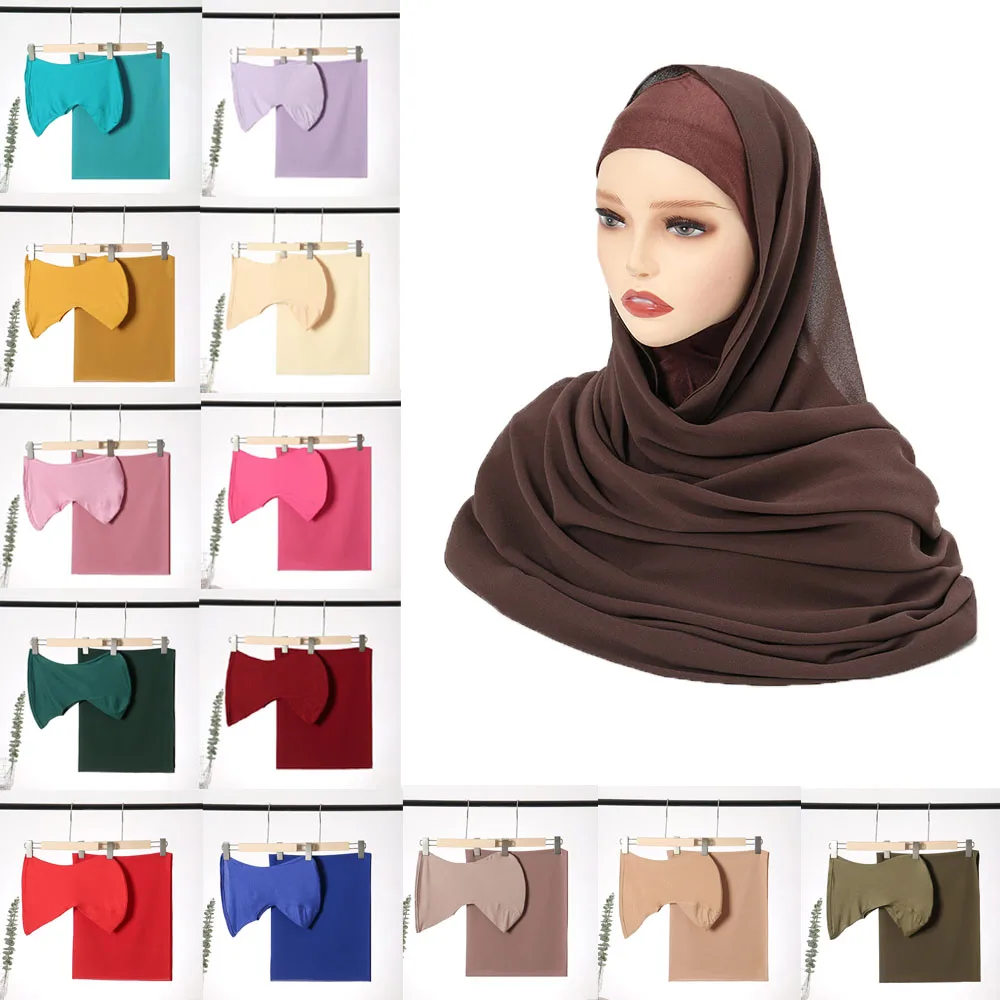2pcs Chiffon Muslim Women Hijab Sets Matching Color Muslim Scarf Shawl Scarves Inner Neck Caps Islam Underscarf Bonnet Headwrap
2pcs Chiffon Muslim Women Hijab Sets Matching Color Muslim Scarf Shawl Scarves Inner Neck Caps Islam Underscarf Bonnet Headwrap