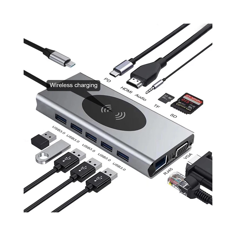 13 IN 1 USB C HUB Type c Adapter USB C to HD MI-compatible 3.5mm Audio SD TF VGA RJ45 USB3.0 Docking station for MacbookPRO
13 IN 1 USB C HUB Type c Adapter USB C to HD MI-compatible 3.5mm Audio SD TF VGA RJ45 USB3.0 Docking station for MacbookPRO