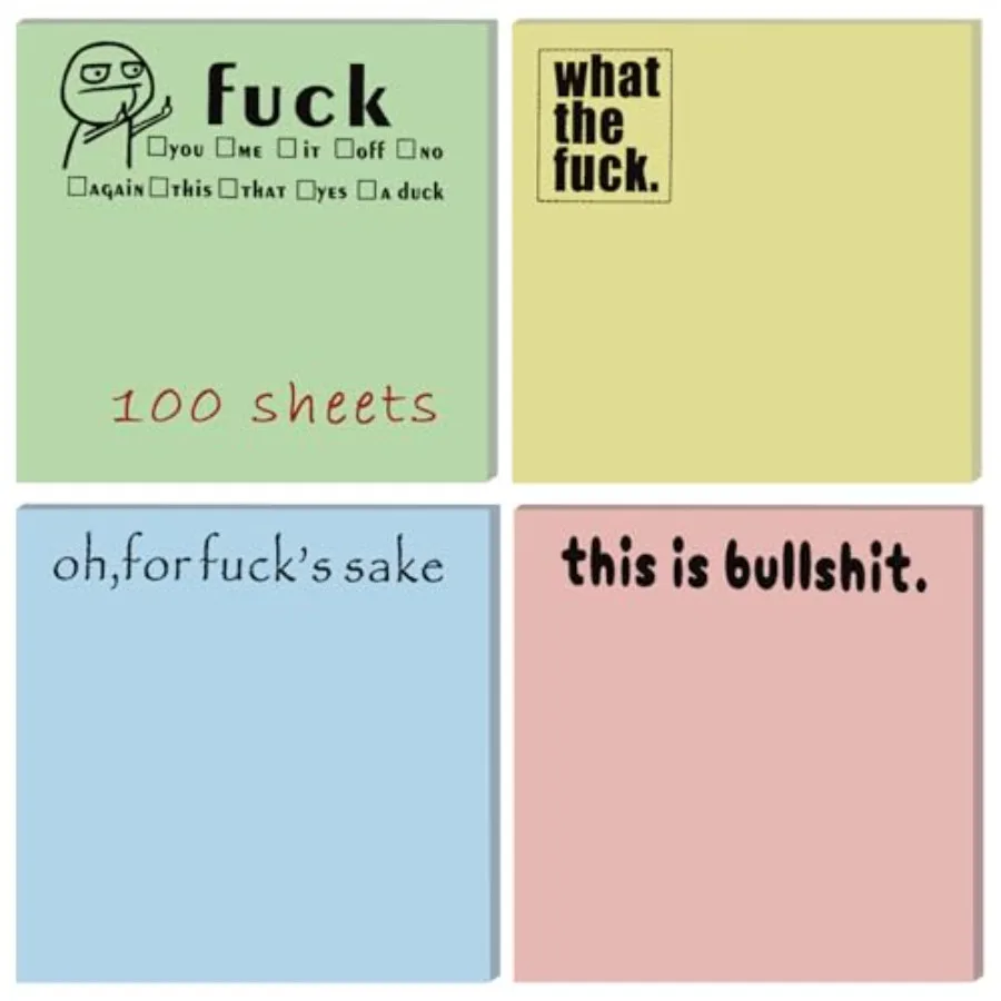 4PCs for Adults for Work, What The Fxck Sticky Notepads, Oh, for Fxck's Sake Novelty Notepads, 4 Colors Funny Post It Notes, Fu
4PCs for Adults for Work, What The Fxck Sticky Notepads, Oh, for Fxck's Sake Novelty Notepads, 4 Colors Funny Post It Notes, Fu