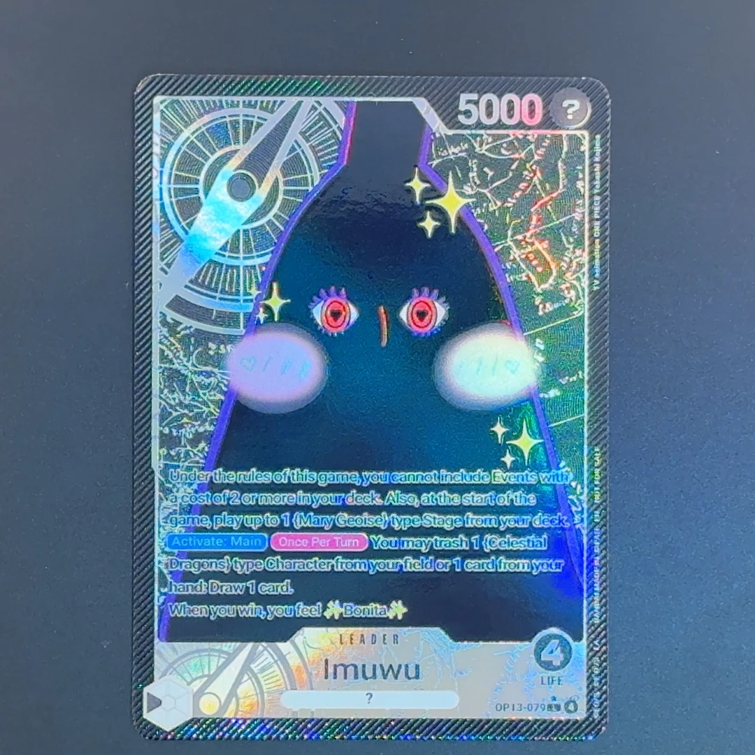 One Piece TCG English Leader card Imu deck OP13-079 Imuwu black Imu leader card Foild Textured Card
One Piece TCG English Leader card Imu deck OP13-079 Imuwu black Imu leader card Foild Textured Card